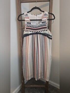 Striped Sleeveless Womens Dress in Cream, Navy & Rust -